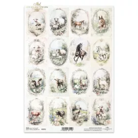 Rizspapír decoupage-hoz vintage tanya állatok A4