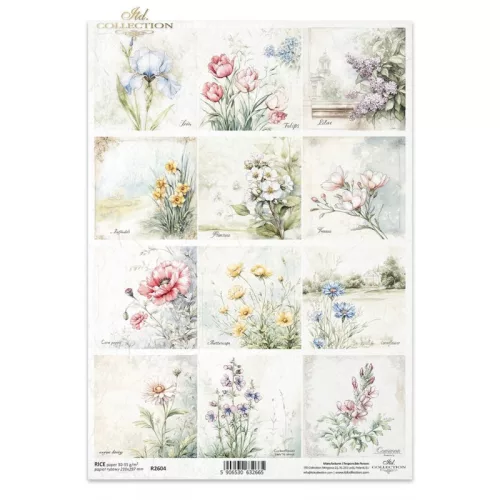 Rizspapír decoupage-hoz mezei virágok A4