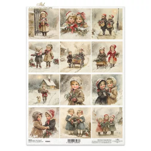 Rizspapír decoupage-hoz gyerekek karácsony vintage A4