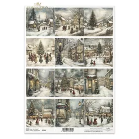   Rizspapír decoupage-hoz karácsony város ünnep személyek A4