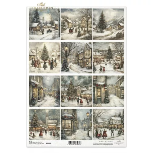 Rizspapír decoupage-hoz karácsony város ünnep személyek A4