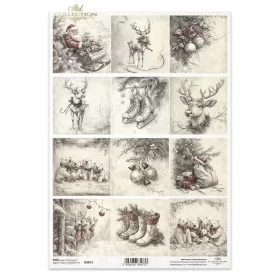 Rizspapír decoupage-hoz karácsony szarvas télapó A4