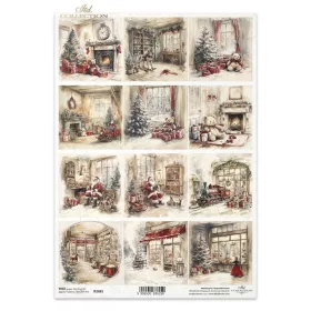 Rizspapír decoupage-hoz vintage karácsony fenyő A4