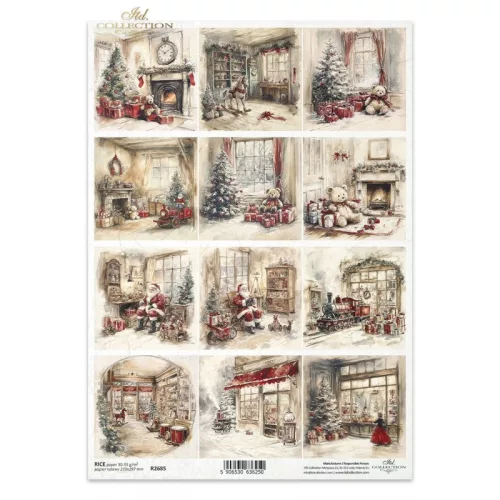 Rizspapír decoupage-hoz vintage karácsony fenyő A4