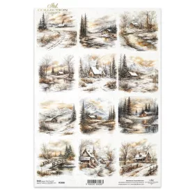 Rizspapír decoupage-hoz téli táj karácsony ház A4