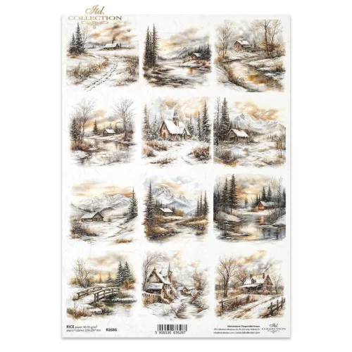 Rizspapír decoupage-hoz téli táj karácsony ház A4