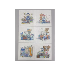   Rizspapír decoupage-hoz-Vidám életképek gyerekekkel és virágokkal 14,8x14,8cm 6db/cs