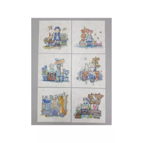 Rizspapír decoupage-hoz-Vidám életképek gyerekekkel és virágokkal 14,8x14,8cm 6db/cs