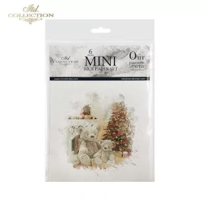   Rizspapír decoupage-hoz -  Teddy mackók karácsonyfával 14,8x14,8cm 6db/cs