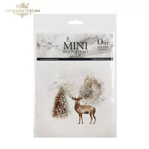 Rizspapír decoupage-hoz - Erdei állatok téli tájjal  14,8x14,8cm 6db/cs