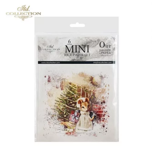 Rizspapír decoupage-hoz - Téli egérkék 14,8x14,8cm 6db/cs