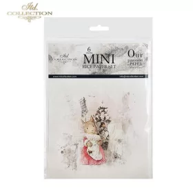   Rizspapír decoupage-hoz - Egérkék télen 14,8x14,8cm 6db/cs