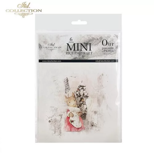 Rizspapír decoupage-hoz - Egérkék télen 14,8x14,8cm 6db/cs