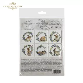   Rizspapír decoupage-hoz - Húsvéti nyuszik koszorúban 14,8x14,8cm 6db/cs