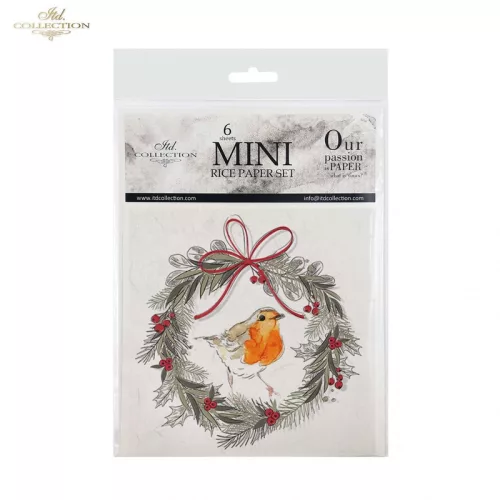 Rizspapír decoupage-hoz -  Madárka koszorúban 14,8x14,8cm 6db/cs