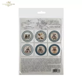   Rizspapír decoupage-hoz-Vintage teddy mackók 14,8x14,8cm 6db/cs