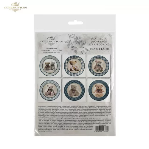 Rizspapír decoupage-hoz-Vintage teddy mackók 14,8x14,8cm 6db/cs