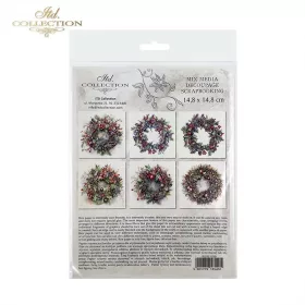   Rizspapír decoupage-hoz -Vintage karácsonyi koszorúk 14,8x14,8cm 6db/cs