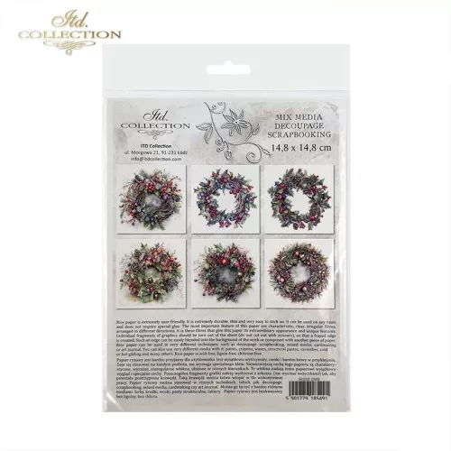 Rizspapír decoupage-hoz -Vintage karácsonyi koszorúk 14,8x14,8cm 6db/cs