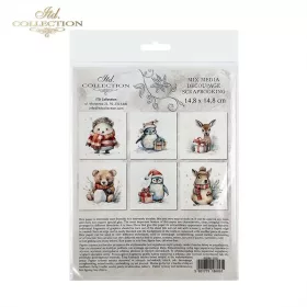   Rizspapír decoupage-hoz - Aranyos téli állatok 3. 14,8x14,8cm 6db/cs