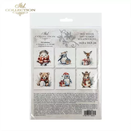 Rizspapír decoupage-hoz - Aranyos téli állatok 3. 14,8x14,8cm 6db/cs