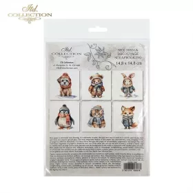   Rizspapír decoupage-hoz - Aranyos téli állatok 1. 14,8x14,8cm 6db/cs