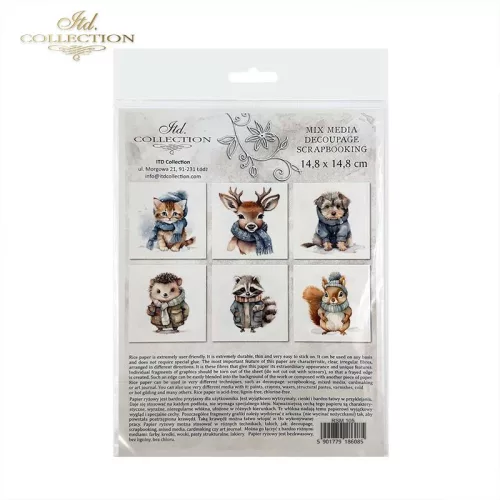 Rizspapír decoupage-hoz - Aranyos téli állatok 2. 14,8x14,8cm 6db/cs