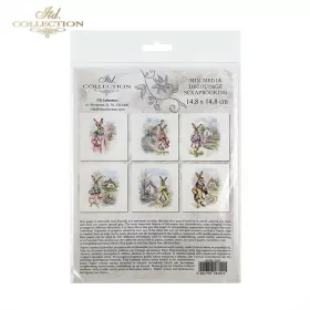   Rizspapír decoupage-hoz - Húsvéti nyuszik 14,8x14,8cm 6db/cs