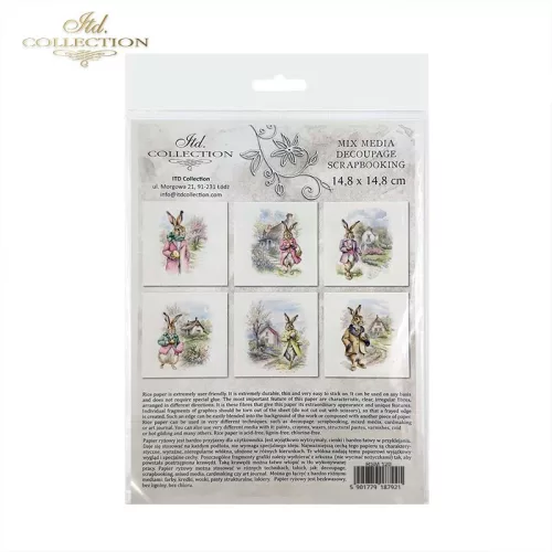 Rizspapír decoupage-hoz - Húsvéti nyuszik 14,8x14,8cm 6db/cs
