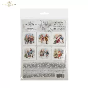   Rizspapír decoupage-hoz - Téli gyerekek karácsonyfával 14,8x14,8cm 6db/cs