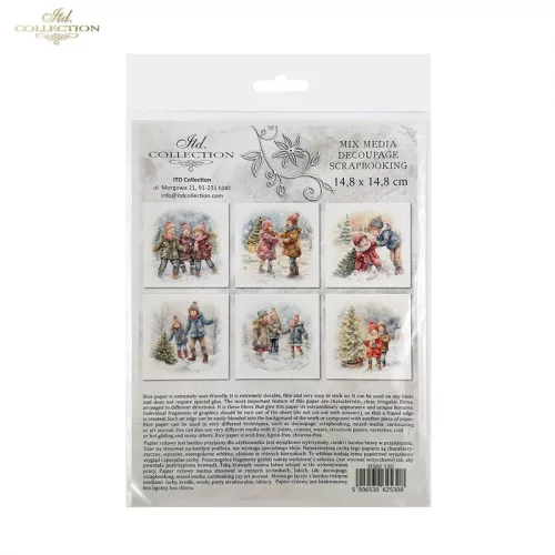 Rizspapír decoupage-hoz - Téli gyerekek karácsonyfával 14,8x14,8cm 6db/cs
