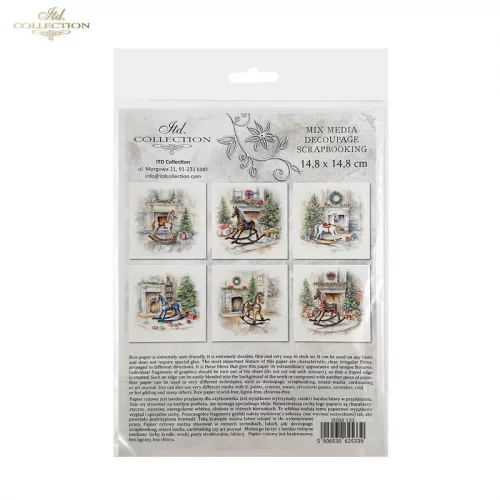 Rizspapír decoupage-hoz - Karácsonyi hintalovak  14,8x14,8cm 6db/cs