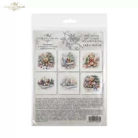   Rizspapír decoupage-hoz - Karácsonyi teddy mackók 14,8x14,8cm 6db/cs