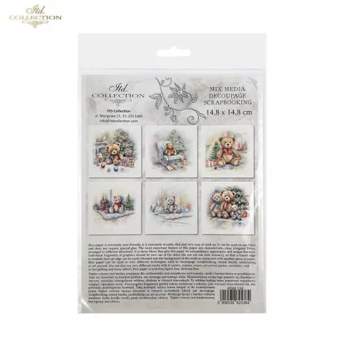 Rizspapír decoupage-hoz - Karácsonyi teddy mackók 14,8x14,8cm 6db/cs
