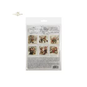   Rizspapír decoupage-hoz - Téli gyerekek vintage stílusban 14,8x14,8cm 6db/cs