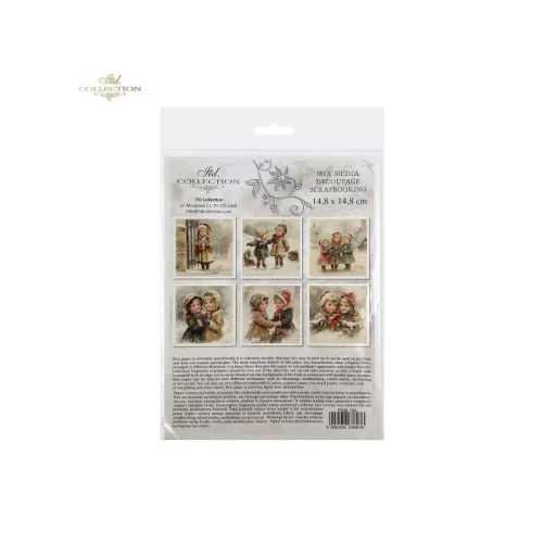 Rizspapír decoupage-hoz - Téli gyerekek vintage stílusban 14,8x14,8cm 6db/cs
