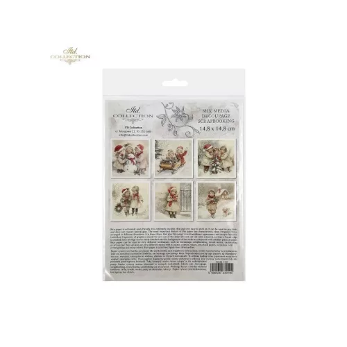 Rizspapír decoupage-hoz - Vintage karácsonyi gyerekek 14,8x14,8cm 6db/cs