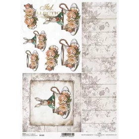 Rizspapír decoupage-hoz vintage nyuszi húsvéti A4