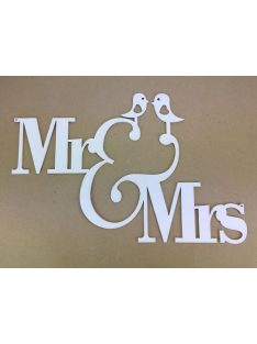  Natúr fa - "MR&MRS" madárkás felirat fehér 28x42cm