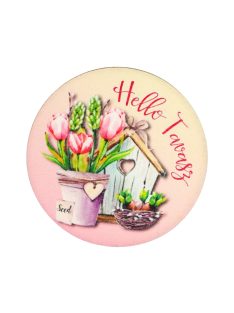   Nyomtatott fa tábla koszorú közép - Hello Tavasz - tulipános 11,8