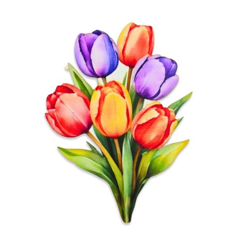 Nyomtatott dekorkarton - 6 szálas színes tulipáncsokor 1db