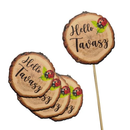 Nyomtatott dekorkarton - Hello Tavasz faszelet katicás 5db/csomag