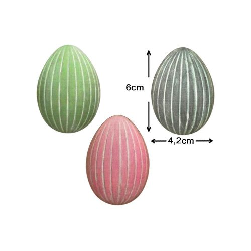 Nyomtatott dekorkarton - Pasztell csíkos tojások 6cm 3db/cs