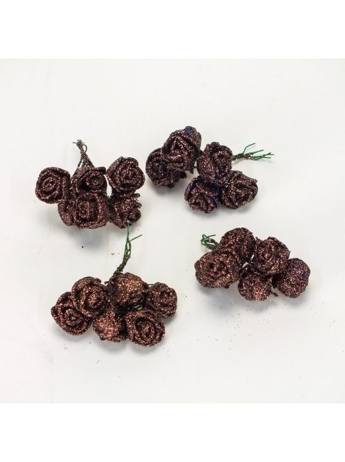 Rózsa csokor csillámos barna 6 fejes 4cs/csomag