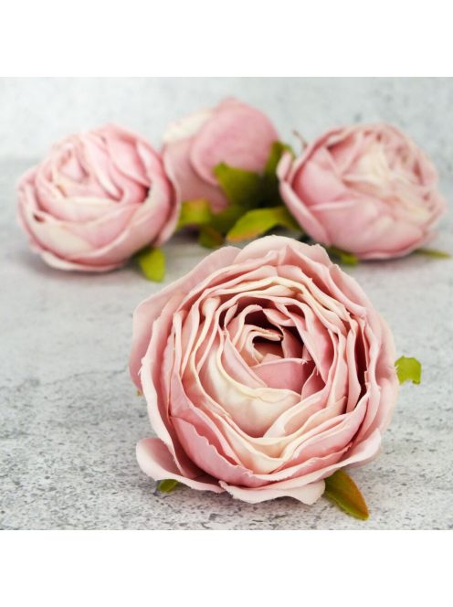 Százlevelű rózsa fej - pasztell cirmos rózsaszín 4db/csomag