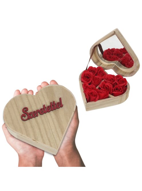 Szappanrózsa szív dobozban "Szeretettel" felirattal piros