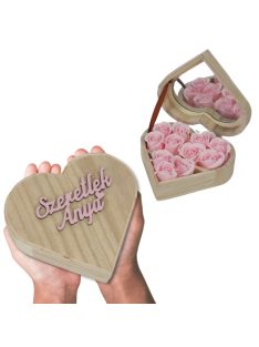   Szappanrózsa szív dobozban "Szeretlek anya" felirattal rózsaszín