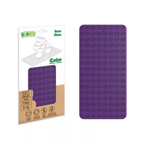 BiOBUDDi BB-0017 | építőjáték alaplap nagy méretű kockákhoz - 100% kompatibilis minden más kedvelt márka nagy méretű kockáival | 8x16 bütyök lila