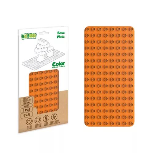BiOBUDDi BB-0017 | építőjáték alaplap nagy méretű kockákhoz - 100% kompatibilis minden más kedvelt márka nagy méretű kockáival | 8x16 bütyök narancssárga