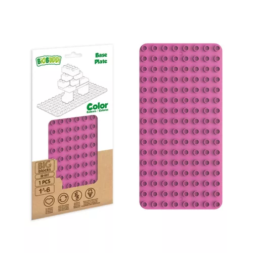 BiOBUDDi BB-0017 | építőjáték alaplap nagy méretű kockákhoz - 100% kompatibilis minden más kedvelt márka nagy méretű kockáival | 8x16 bütyök sötét rózsaszín